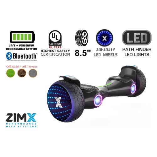 ZIMX G2 JET - BLACK All Terrain Hoverboard, 8.5 inch Off Road Bluetooth Hoverboard with Infinity LED Wheels, UL2272 Certified